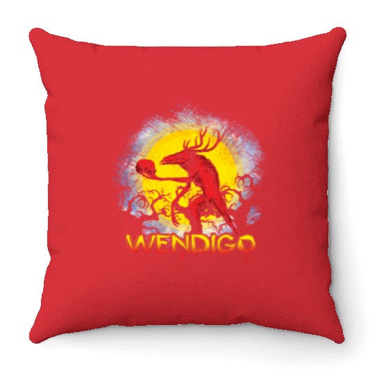 Folk Creature Wendigo Forest Halloween Cryptid Throw Pillows