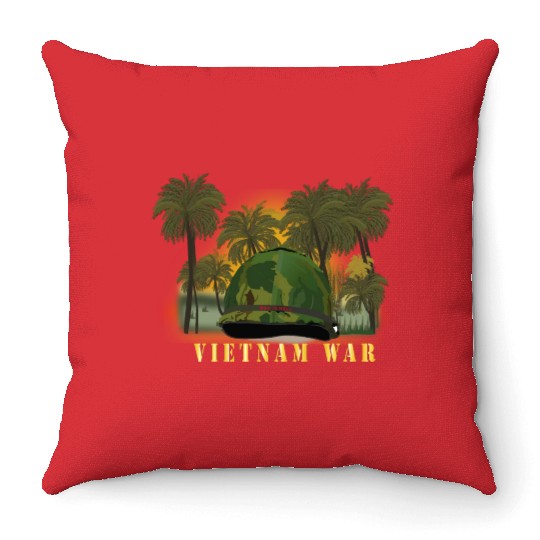 Vietnam Era Helmet Cover - Band - Front - War is H Throw Pillows