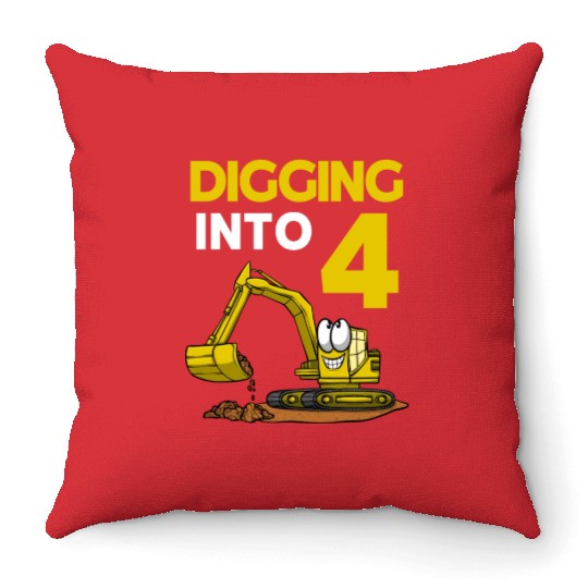 Excavator Driver Digging Into 4 Birthday Excavator Throw Pillows