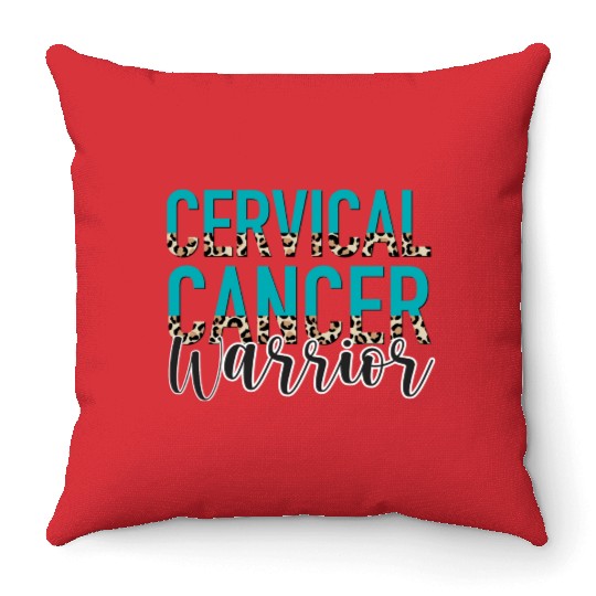 Cervical Cancer Awareness Month Warrior Teal White Throw Pillows