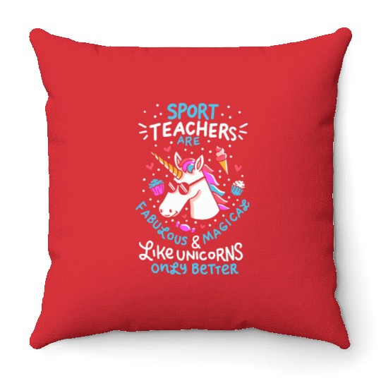 Gym Teacher Gift - Gym Teacher School Unicorn Throw Pillows