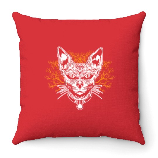 Goth Cat Concert Festivals Black Heavy Death Metal Throw Pillows