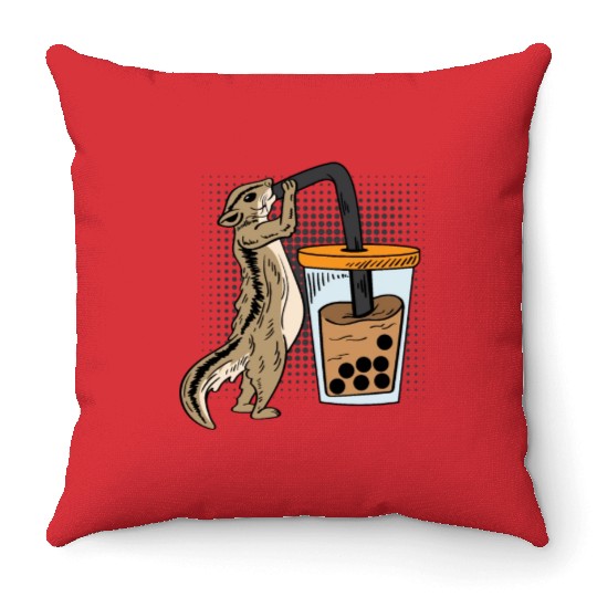Squirrel Bubble Tea Drinker Gift Throw Pillows