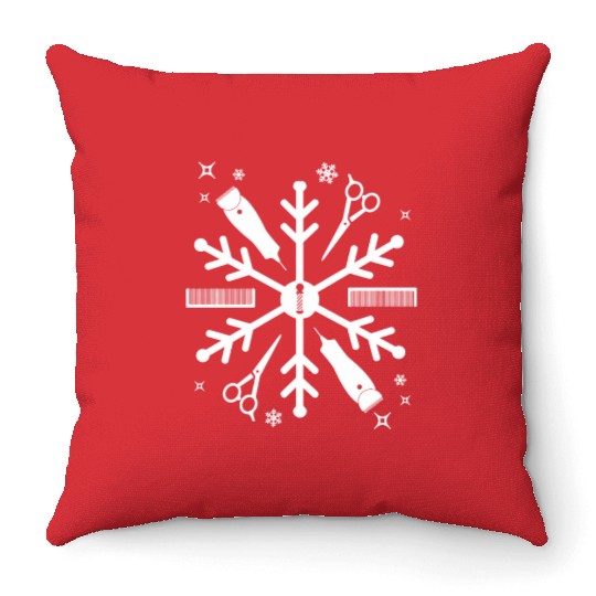 Funny Barber Christmas Snowflake Hair Stylist Throw Pillows