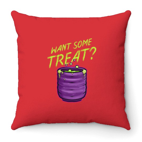 Want Some Treat Pot Of Green Witch Tea Slime Throw Pillows
