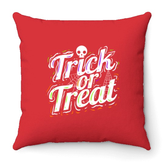 Trick Or Treat Spiderweb Halloween Throw Pillows
