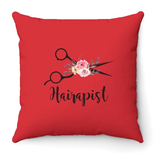 Hairapist Funny Flower Scissor Hairstylist Girls Throw Pillows