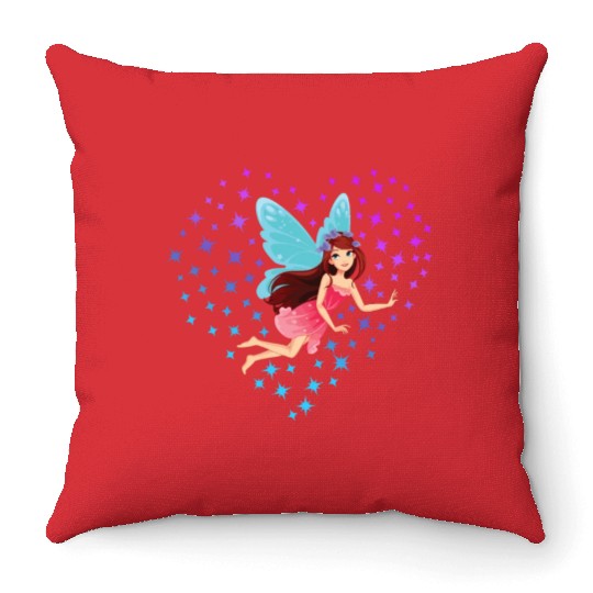 Fairy Heart Stars Vintage Love Fairies Fantasy Throw Pillows