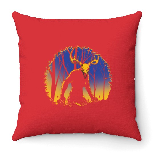 Wendigo Folk Creature Forest Cryptid Halloween Throw Pillows
