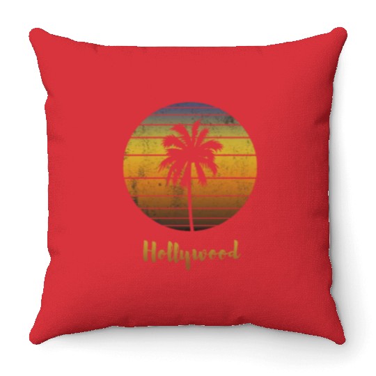 Retro Souvenir Hollywood California Sunset Throw Pillows