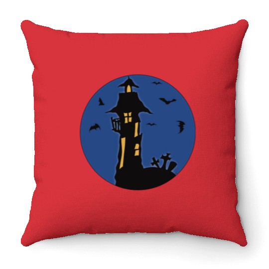 Halloween Haunted House Throw Pillows