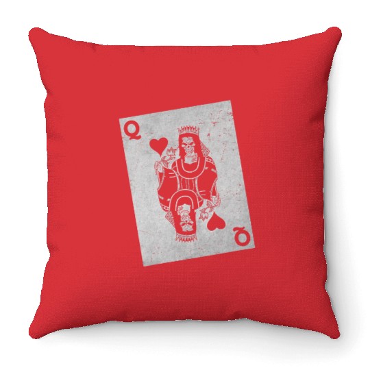 Womens Skeleton Queen Playing Card Gambling Hallow Throw Pillows
