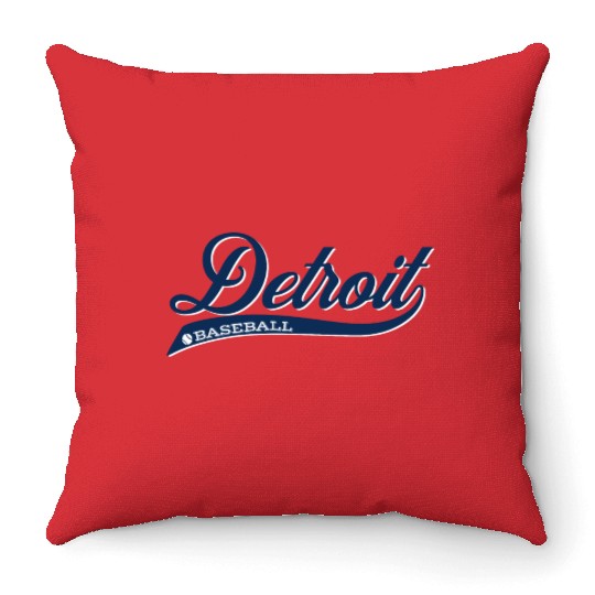 Vintage Detroit Script Baseball Throw Pillows
