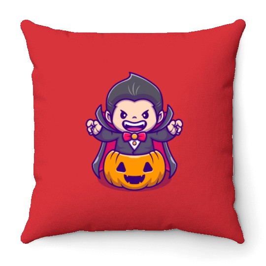 Vampire In A Creep Pumpkin - Halloween Throw Pillows