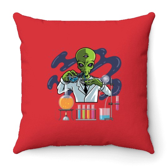 Psychedelic Alien Lab Technician Gift Throw Pillows