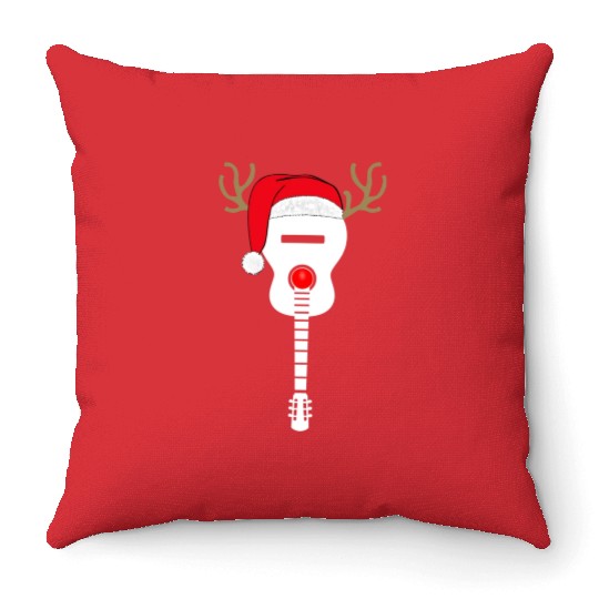 Christmas Guitar santa hat reindeer antlers Throw Pillows