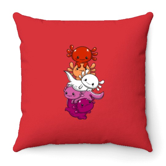 Subtle Lesbian Pride Flag Kawaii Axolotl LGBTQ Throw Pillows