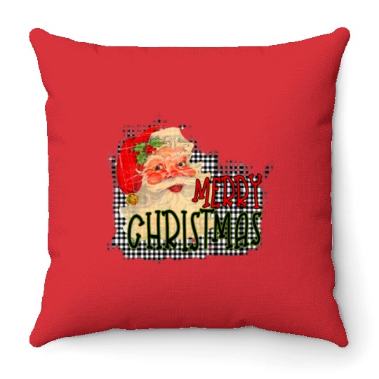 Retro Santa Merry Christmas Throw Pillows