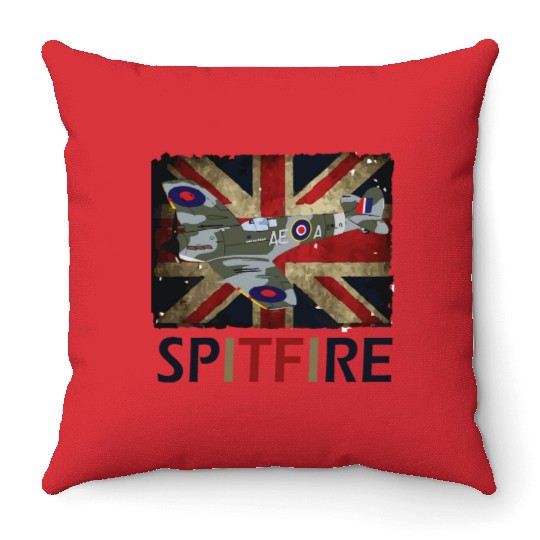 Spitfire WW2 Fighter Aircraft Airplane Union Jack Throw Pillows