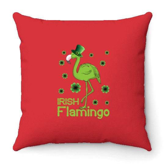 Irish Flamingo Lover Funny St Patricks Day Throw Pillows