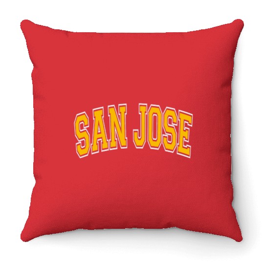 San Jose Varsity Style Amber Text Throw Pillows