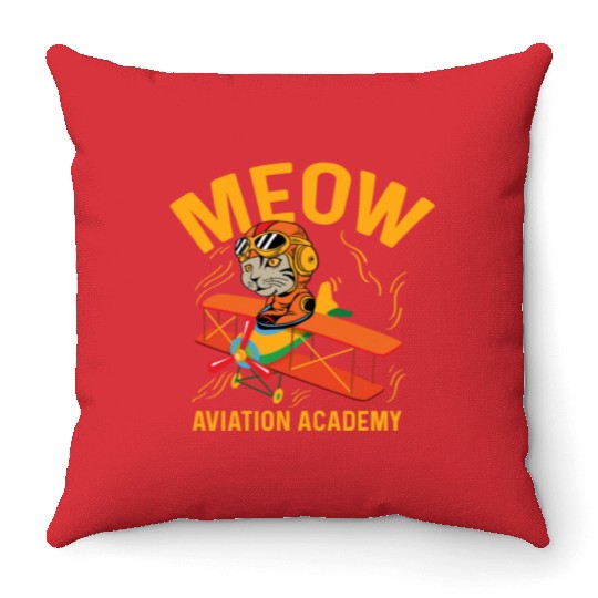 Meow Aviation Academy Co-Pilot Gift Throw Pillows