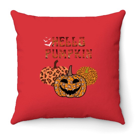 Leopard Halloween pumpkin Throw Pillows