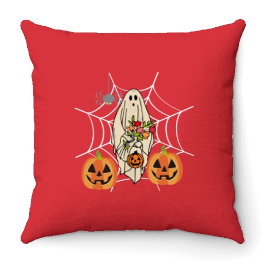 Halloween Costume Floral Ghost Pumpkin SpiderWeb Throw Pillows