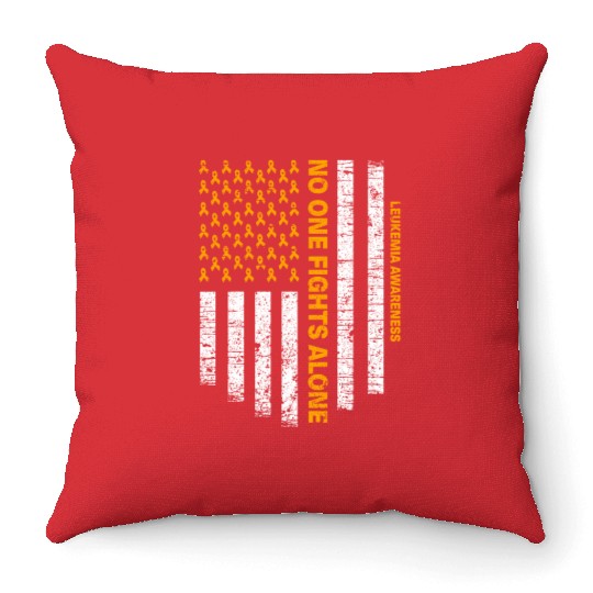 No One Fights Alone Usa Flag Leukemia Awareness Throw Pillows