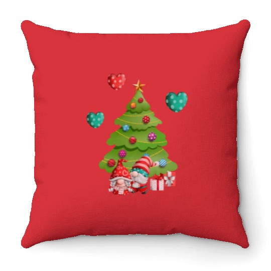 christmas is love, gnomes, christmas tree, love Throw Pillows