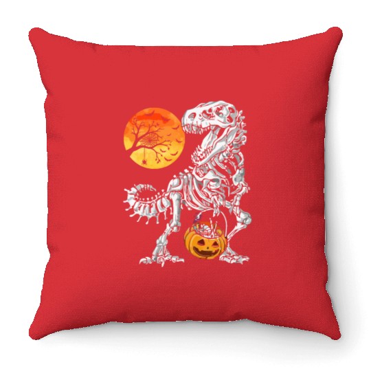 Halloween Boys Dinosaur Skeleton T rex Scary Pumpk Throw Pillows