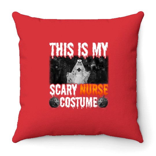 Scary Nurse Costume Funny Halloween Angry Boo Throw Pillows