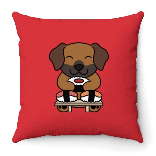 Sushi Lover Rhodesian Ridgeback Throw Pillows