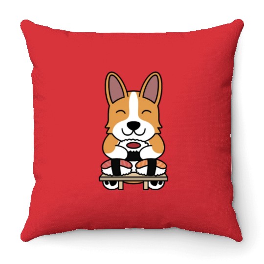 Sushi Lover Corgi Throw Pillows