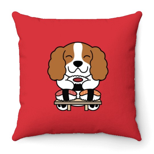 Sushi Lover Cavalier King Charles Spaniel Throw Pillows