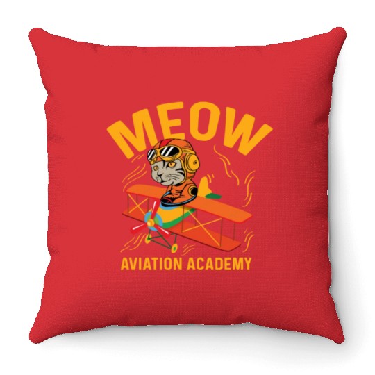 Meow Aviation Academy Co-Pilot Gift Throw Pillows
