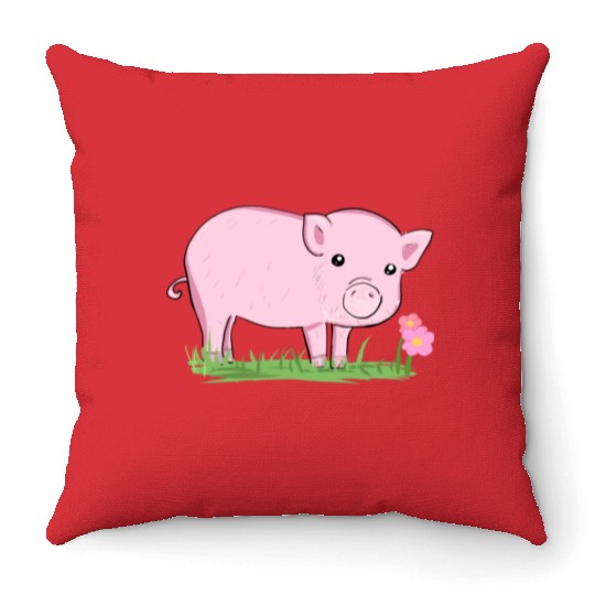 Pig Symbol Nature Animal Grass Flower Throw Pillows