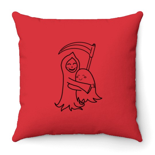 Sweet Grim Reaper & Ghost Hug | Friends | Outlines Throw Pillows