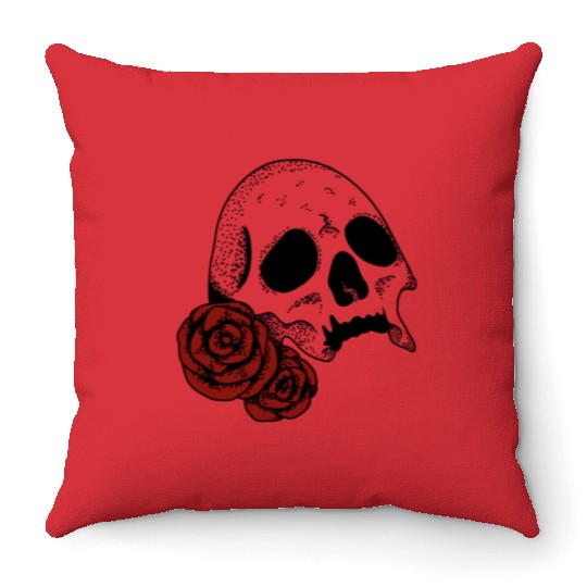 Skull with red Roses | Skull | Bones | Halloween Throw Pillows