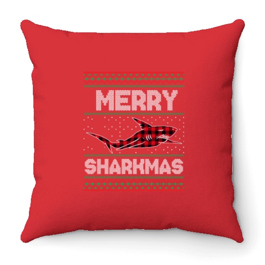 Merry Sharkmas Christmas Shark Lover Funny Xmas Throw Pillows