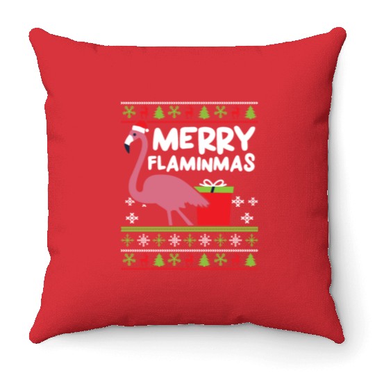 Merry Flaminmas Flamingo Lover Christmas Day Throw Pillows