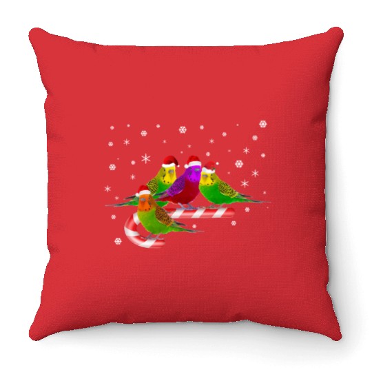 Santa Claus Budgies on Christmas Candy Cane Throw Pillows