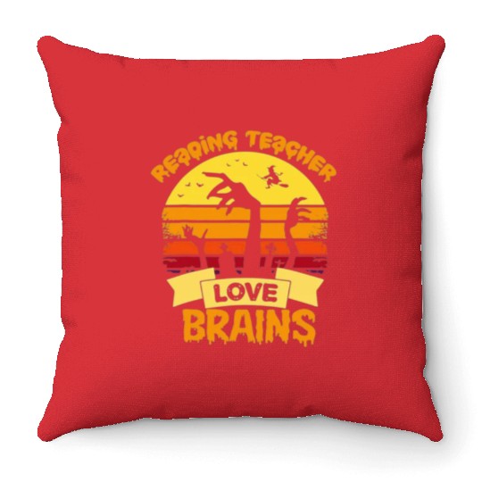 Reading teacher love brains Throw Pillows