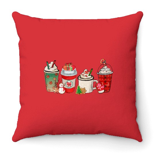 Merry Christmas Coffee Snowman Latte Peppermint Throw Pillows