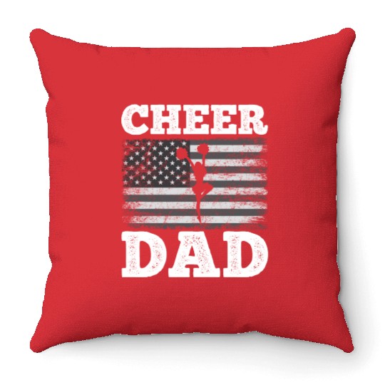 Cheer Dad American Flag Vintage Funny Cheerleader Throw Pillows