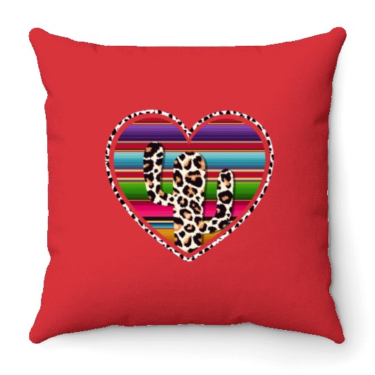 Western Cow Cactus Throw Pillows