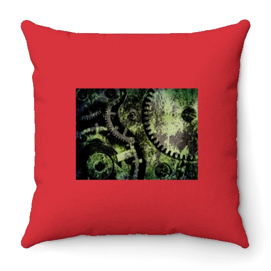 Clock Mechanism Copper Oxide Steampunk Abstract Throw Pillows