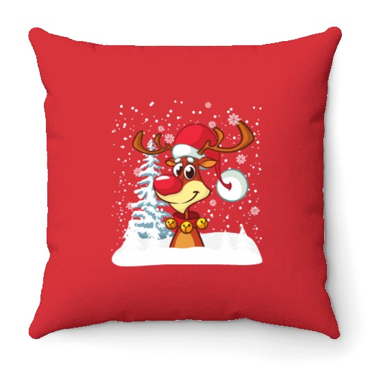 Funny Reindeer Red Nose Santa Snowflake Throw Pillows