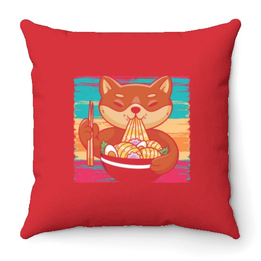 Shiba Inu Dog Lover Puppy Paw Love Ramen Noodles Throw Pillows