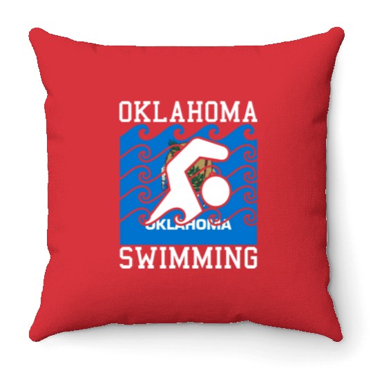 Oklahoma Flag Swimming Team Swim Swimmer US State Throw Pillows